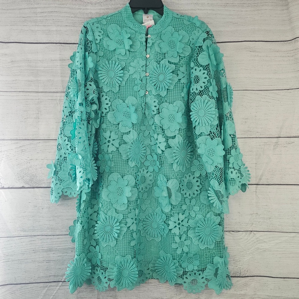 J.Marie XS Teal Blue Seraphina 3D Floral Lace Lined Short Dress NWT $168 L810